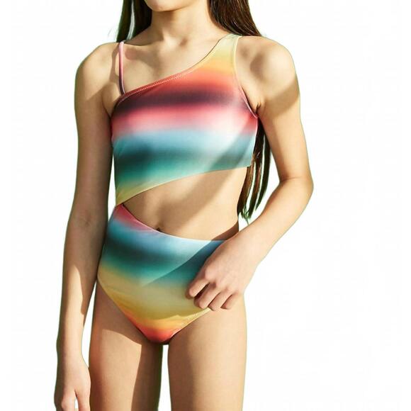NEW MOLO naan asymmetrical swimsuit in rainbow mist